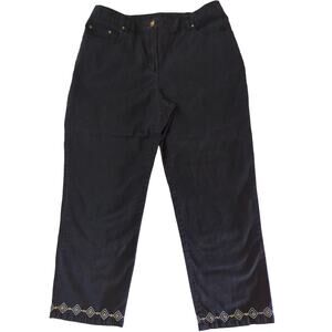 Ruby Rd. Black Stretch Capri Pants Embroidered Sequined Leg Hem Women's Size 10